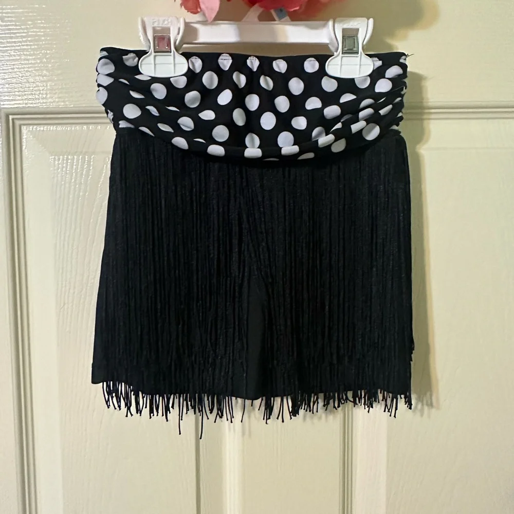 Girls Revolution Black Fringe Polka Dot Waist Skirt costume with Gloves   Size M